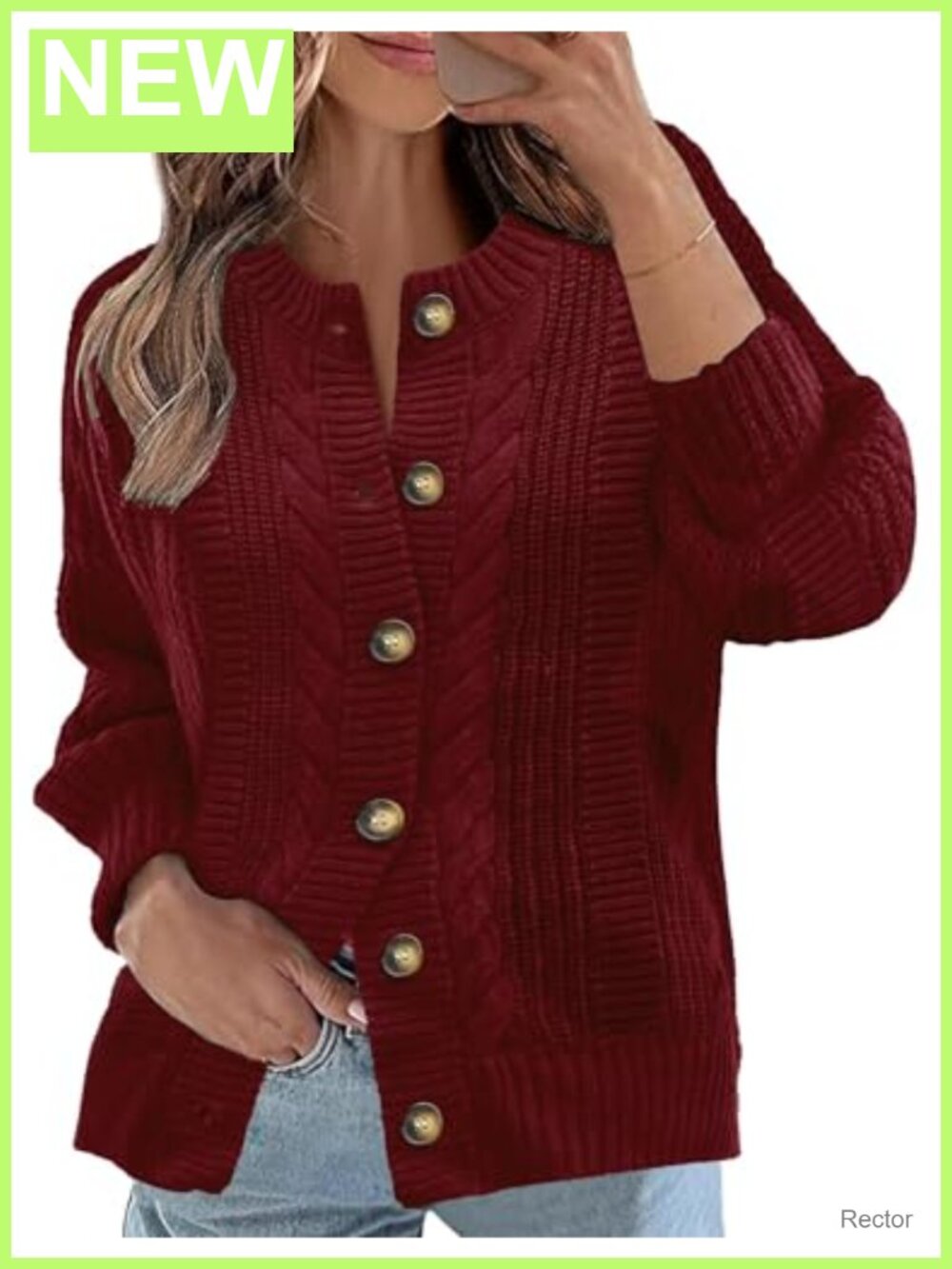 Cable Knit Cardigan Open Front Button Sweater Long Sleeve